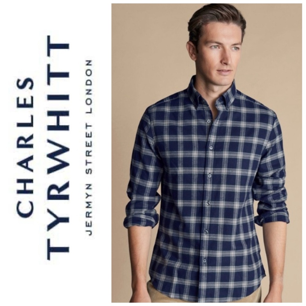 Two for one Charles Tyrwhitt brushed flannel check shirts, French + Indigo blue